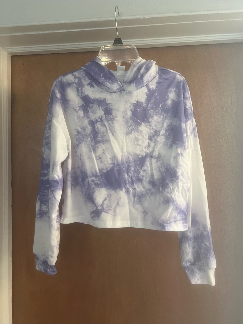 SHEIN Girl’s White & Lavender Tie-Dye Long Sleeve Cropped Hoodie